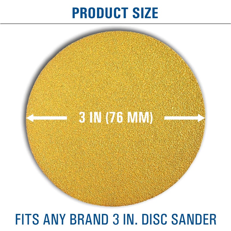 Starcke 3 inch Sanding Discs Hook and Loop Round Sand Paper Disc, Gold Aluminum Oxide No Hole Hook and Loop Sanding Discs, 220 Grit Sandpaper Auto Body Sandpapers for Wood, Paint, Metal & Plastics, 100 Pack - Image 2